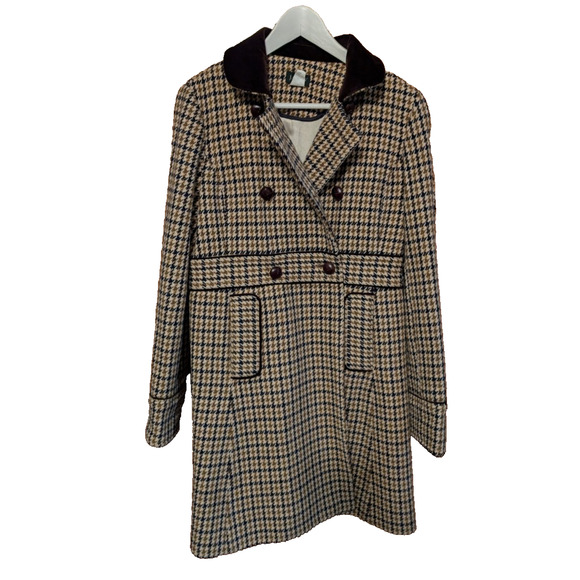 J Crew Houndstooth Wool Coat Double Breasted Velvet Collar Size 8 EUC - Picture 2 of 8